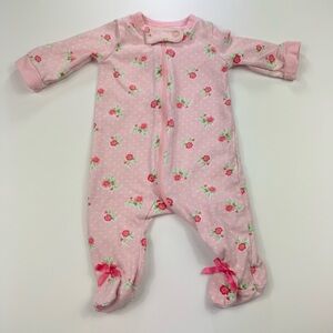 Okie Dokie Newborn Girl's Footed Body Suit Feetie Pajamas Pink Floral Roses